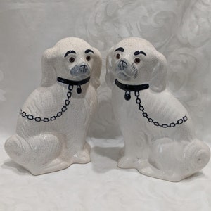 Vintage Hand Painted ceramic Spaniel Dogs.   Two Vintage Porcelain Spaniel Dogs. White and Black Porcelain Spaniel Dogs. SALE