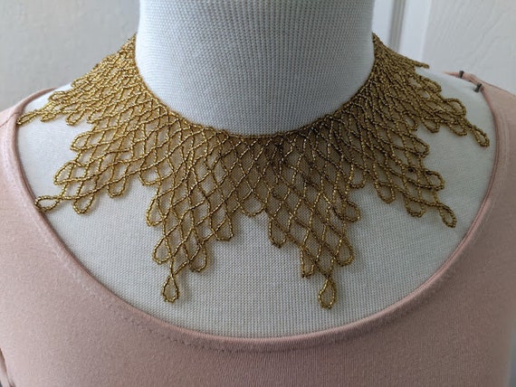Vintage Gold Glass Seed Bead Collar Choker Neckla… - image 3