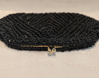 Vintage Safco Black Beaded Evening Bag.  Safco Formal Black Beaded and Squence Clutch Bag. Small Beaded Formal Bag. Evening Clutch