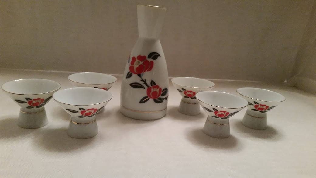 Vintage Seven Piece Ozeki Sake Serving Set. Collectible Sake Serving Set. Made in Japan by