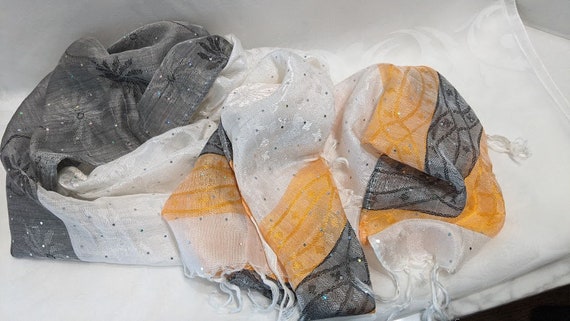 Vintage Rectangular Grey-White-Melon Sparkly Scar… - image 1