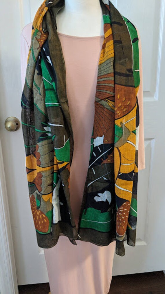 Vintage Very Large Rectangular Scarf/Wrap.  Tropi… - image 4