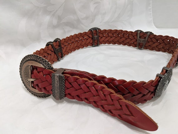 Vintage Canterbury Weaved Leather Belt. Brown/Red… - image 2