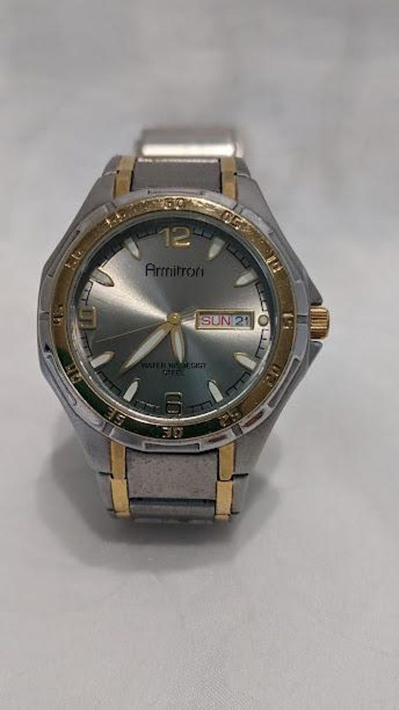 Armitron Men's Wristwatch.  Two tone Silver/Gold Round Link Bracelet Men's Watch