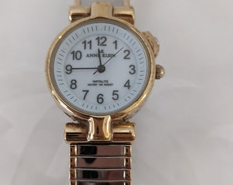 Vintage Anne Klein Quartz Watch. Stretch Two Tone Band Watch. Round Crystal Instalight Anne Klein Women's Watch.