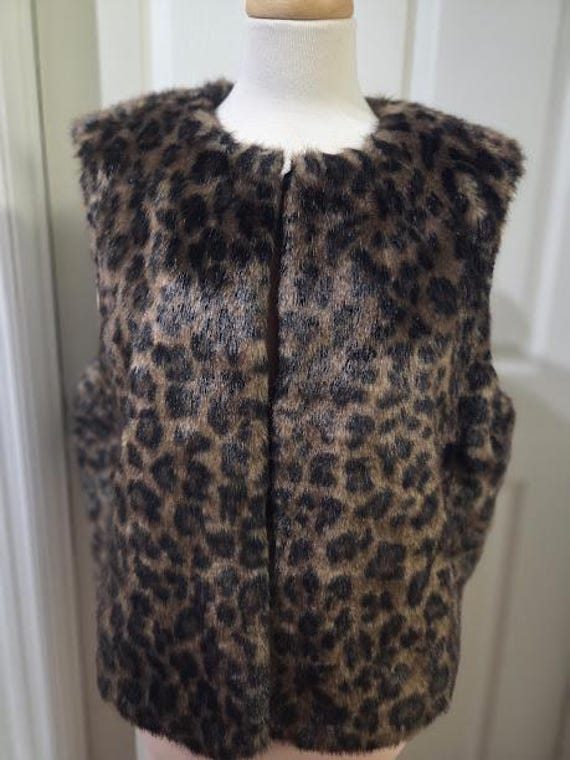 Vintage Tahari Authur S. Levine Faux Leopard Fur Vest Large