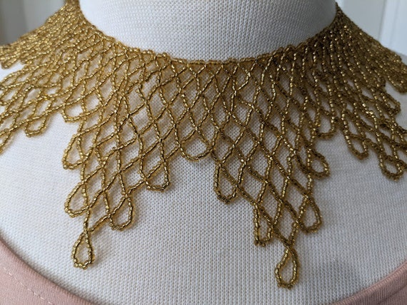 Vintage Gold Glass Seed Bead Collar Choker Neckla… - image 4