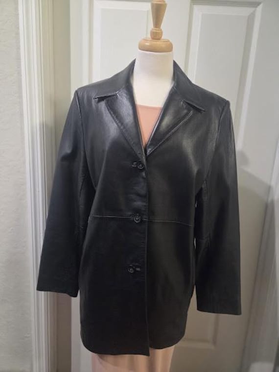 Vintage Alfansi Women's Leather Jacket. Very Soft Black Trench Style Leather Jacket Size L or 12