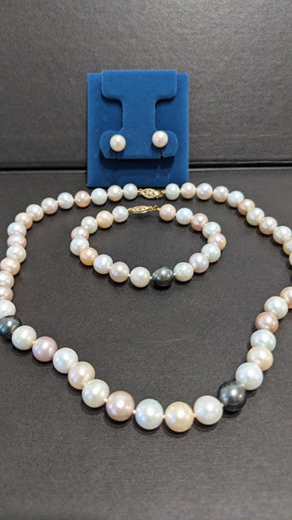 Multi Color Baroque Pearl Necklace/ Bracelet/ Earrings Set. Soft Colors of White, Pink, Cream and Gray Baroque Pearls