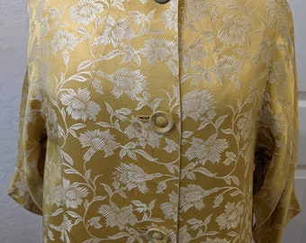 Vintage Gold Chiha Rosenfeld House Coat. Gold Silk Brocade Vintage Robe. Gold Vintage Kimono