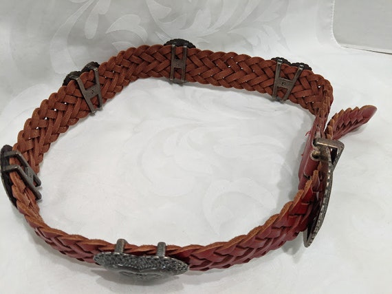 Vintage Canterbury Weaved Leather Belt. Brown/Red… - image 8