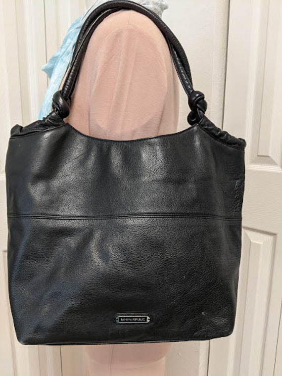 Vintage Banana Republic Black Leather Hand Bag. Black Leather Slouch Bag. Large Leather Banana Republic Bag