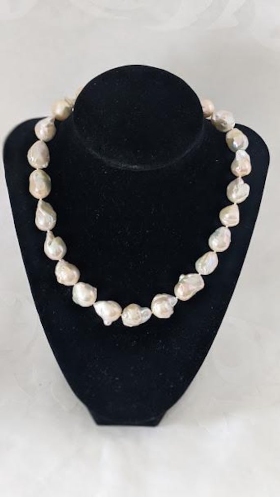 Golden Iridescent Baroque Large Pearl Choker Necklace 18 in. Large 14 x20 mm Baroque Pearl Necklace with Sterling Silver Ball Magnetic Clasp