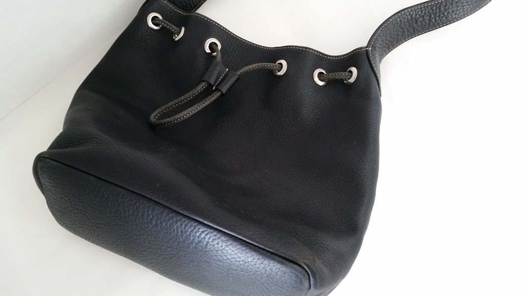 Vintage A. Giannetti Leather Bucket Bag, Drawstring Leather Bucket Bag ...