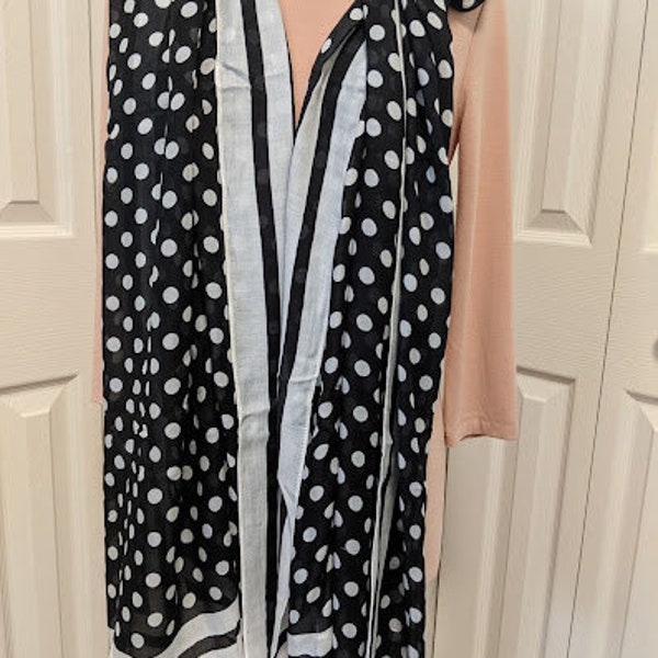 Vintage Kate Spade Black & White Dance Floor Polka Dot Scarf.  Long Oblong Scarf/ Wrap. Kate Spade Designer Scarf