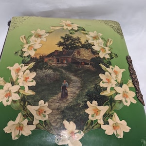 Antique Victorian Celluloid Cover Photo Album. Cottage Scene Celluloid Cover Antique Photo Album. SALE