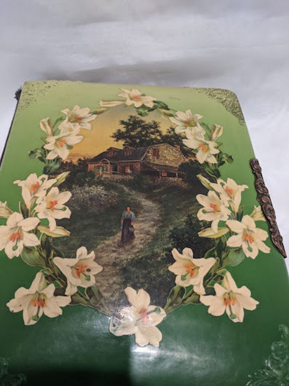 Antique Victorian Celluloid Cover Photo Album. Cottage Scene Celluloid Cover Antique Photo Album.