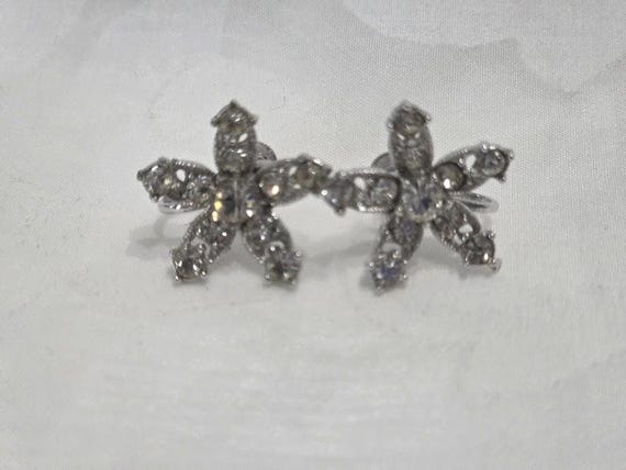 Vintage Bogoff Clear Rhinestone Flower Screw back… - image 3