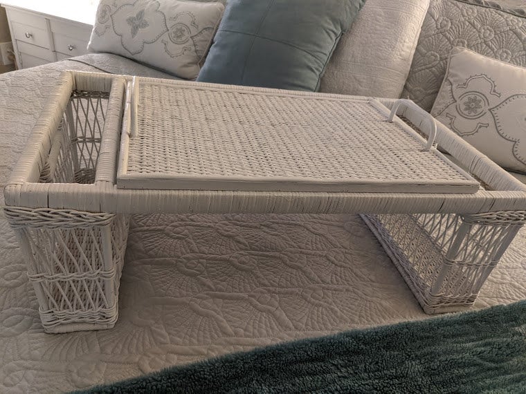 White wicker cheap bed tray