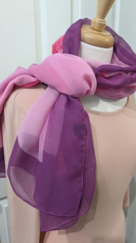 Very Large Rectangular Pink/Fuchsia & Purple Polyester Scarf.  Large Rectangular Summer Wrap.