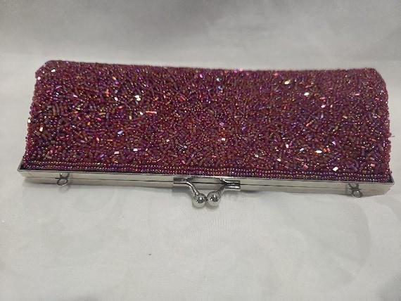 Vintage Carlo Feline Sofia Purple/ Fushia Beaded Evening Clutch Bag.