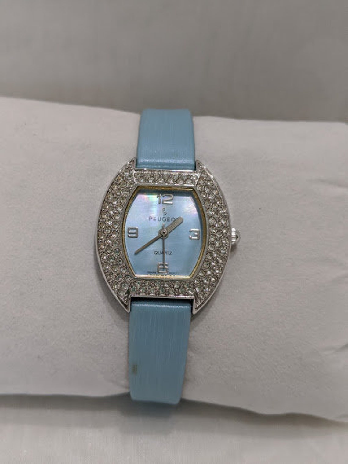Peugeot Quartz Women's Wrist Watch. Blue Crystal Bezel | Etsy