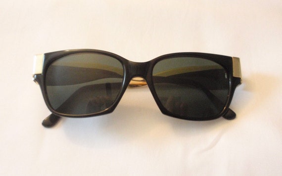 Vintage Black Plastic and Gold Tone Metal Sunglas… - image 2