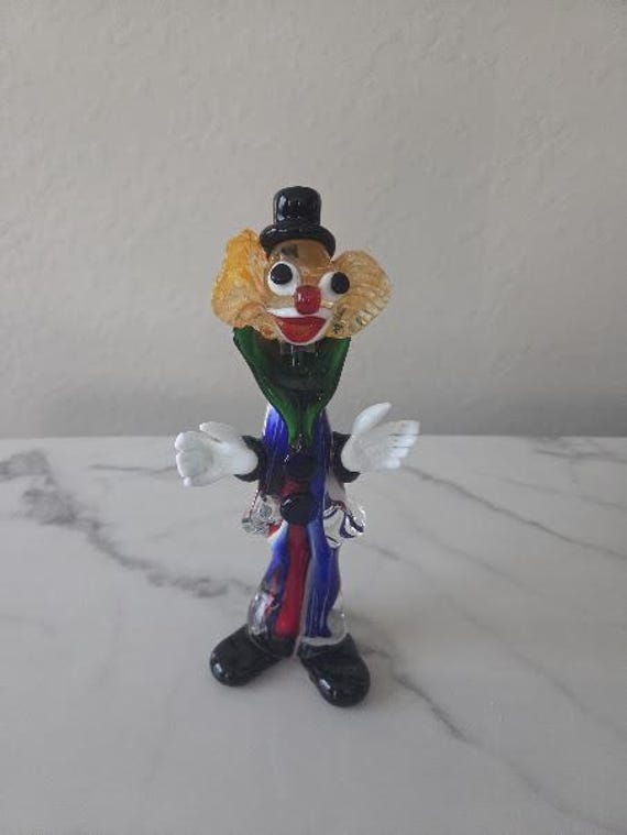 Vintage Vancian Murano Style Hand Blown Clown Made in Venezuela. Christal Art C.A. ICE.T Venezuela Arte Morano 9 Inches Clown Figurine.