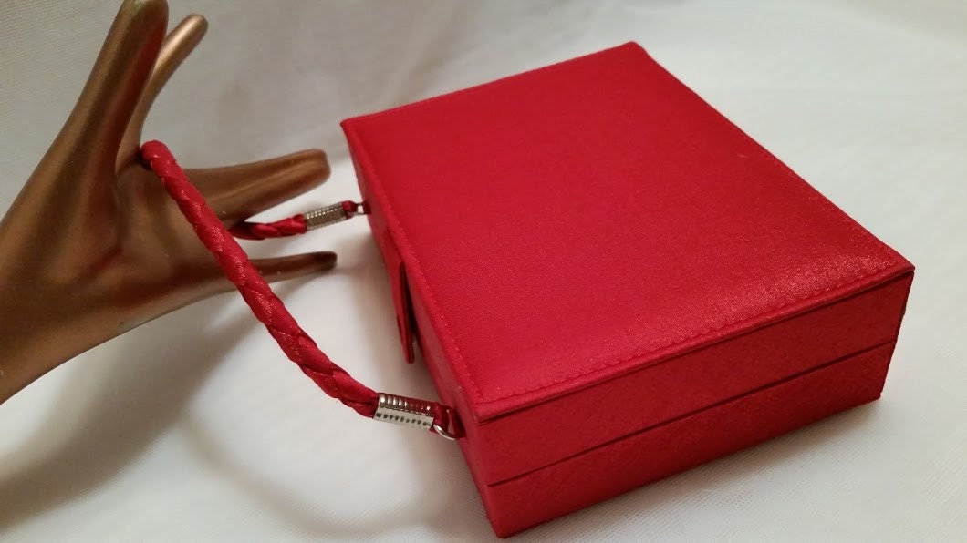 Red Hard Case Box Style Evening Purse, Formal Box Style Bag, Cute Formal Red Hard Case Purse
