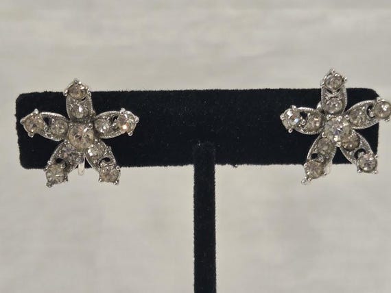 Vintage Bogoff Clear Rhinestone Flower Screw back… - image 2