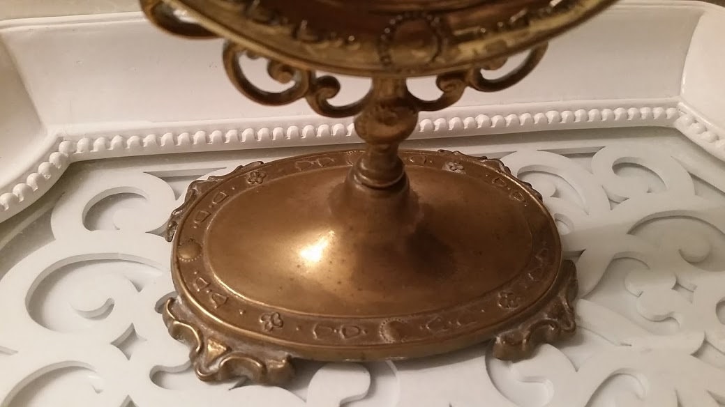 Vintage Art Nouveau Brass Pedestal Mirror. Art Deco Brass Dressing