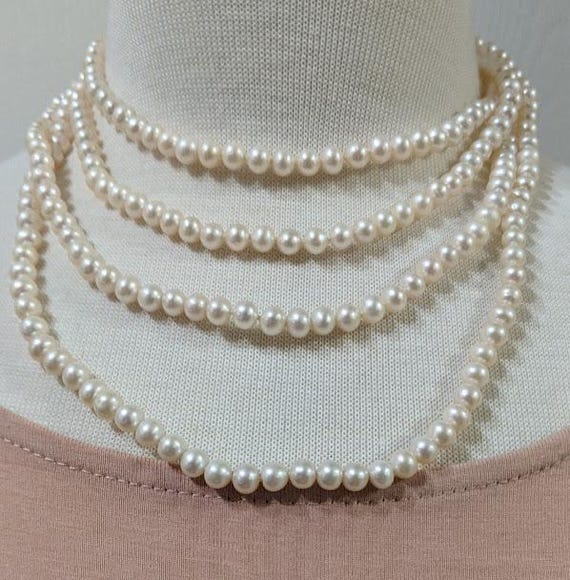 White Cultured Round Pearl Extra-Long Necklace.  72 Inches Long 5mm Round White Cultured Pearl Necklace