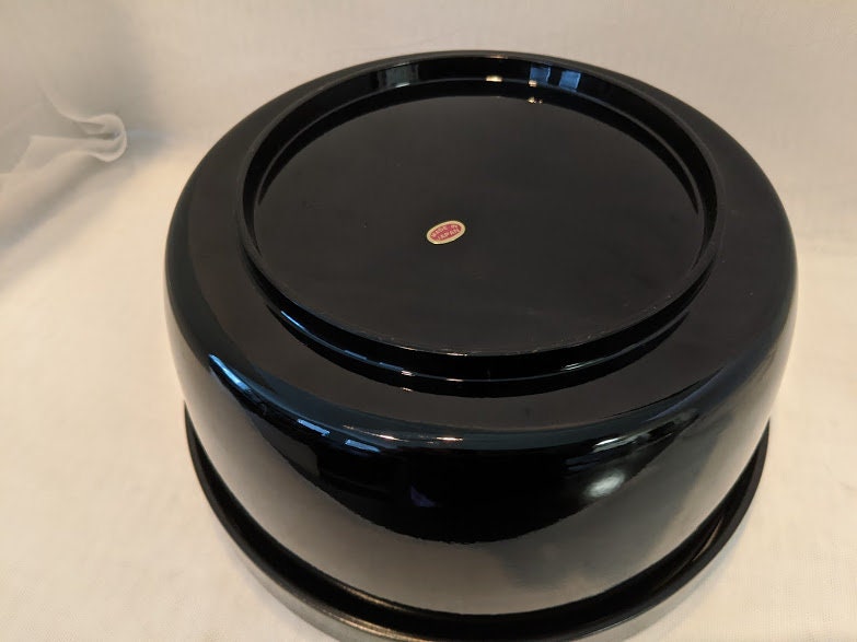 Vintage Japanese Lacquerware Lidded Bowl. Black Lacquer With Orchad