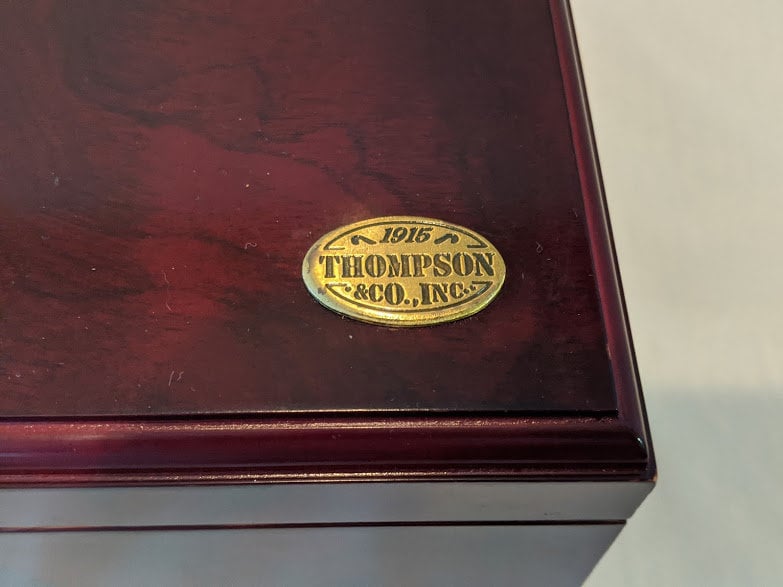Vintage Thompson 1915 Cigar Box Humidor. Cherry Wood Cigar Box With