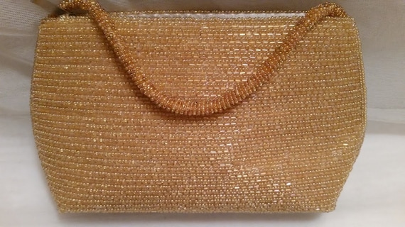 Vintage Bijoux Terner Gold Beaded Formal Purse, G… - image 1