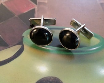 Black and Silver Tone Cuff Links. Pioneer Silver Tone Cuff Links. Round Black and Silver Tone Vintage Cuff Links. Vintage Pioneer Cuff Links