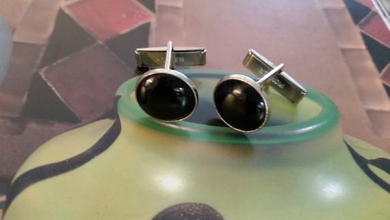 Black and Silver Tone Cuff Links. Pioneer Silver Tone Cuff Links. Round Black and Silver Tone Vintage Cuff Links. Vintage Pioneer Cuff Links