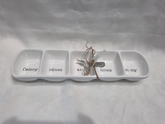 Mud Pie Bloody Mary Garnish Bar Condiment White Ceramic Serving Dish.