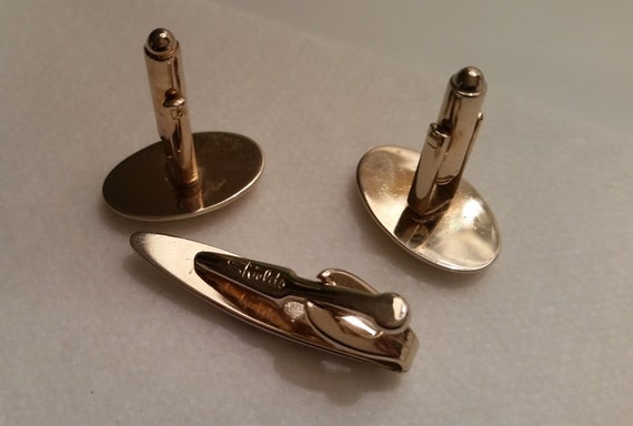 Vintage Shields Cuff Links and Tie Clip Set. Gold… - image 3