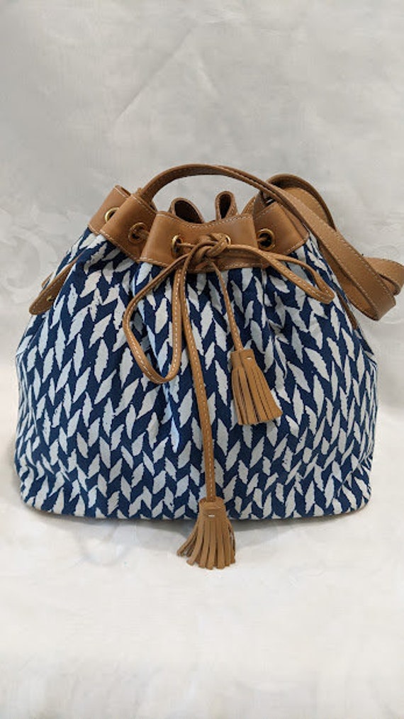 J. McLaughlin Blue & White Tote Bag.  McLaughlin Fabric Summer Blue and White Bucket Tote Bag.