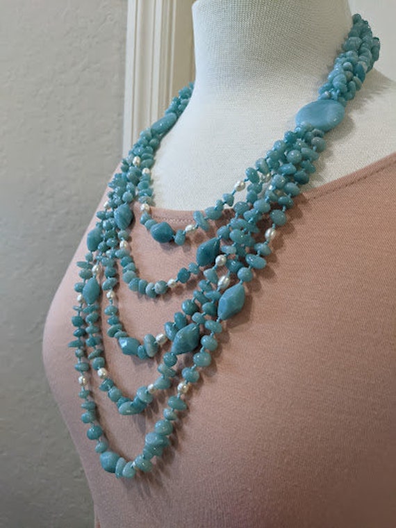 Blue Amazonite Statement Necklace. Multi Strand B… - image 5