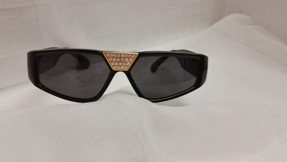 Vintage Black/Bling Sunglasses.  Large Flat Top P… - image 4