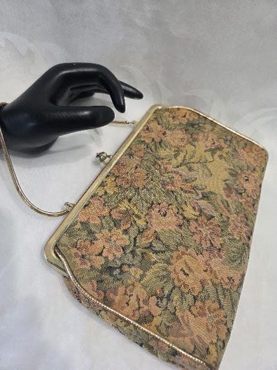 Vintage HL Tapestry Handbag.  Harold Levine Pastel Color Flower Tapestry Evening Bag.