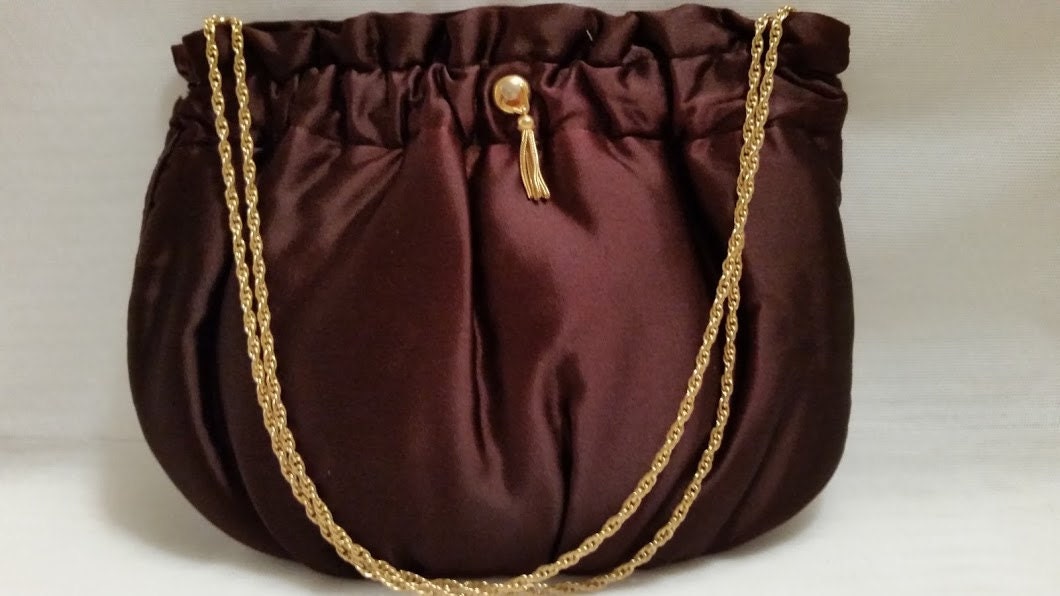 Vintage Mm Peau DeFaille Brown Satin Formal Purse. French