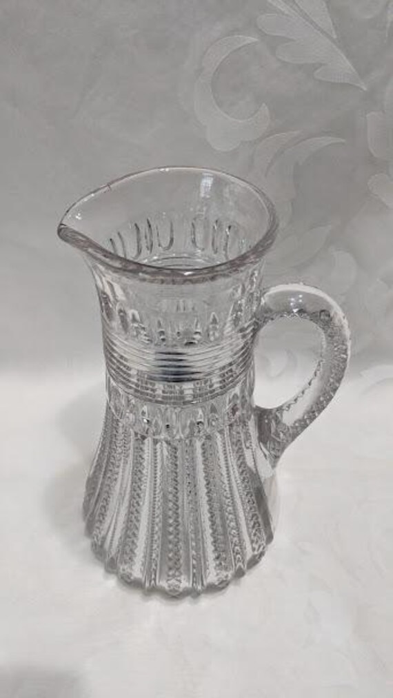 Antique/Vintage 1900 Pressed Glass Clear Glass Pitcher.  Early American Pressed Glass Pitcher. Duncan & Miller Maric Gras Pitcher