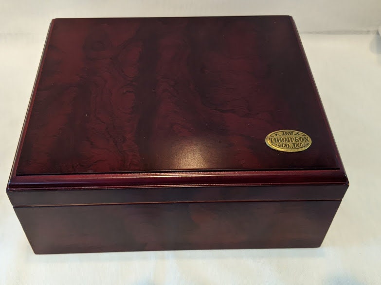 Vintage Thompson 1915 Cigar Box Humidor. Cherry Wood Cigar Box With