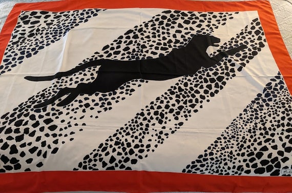 Extra Large Black Red Leopard Scarf. Jim Renoir Large Black and Red Leopard Shawl. Leopard Extra Large Wrap Scarf.