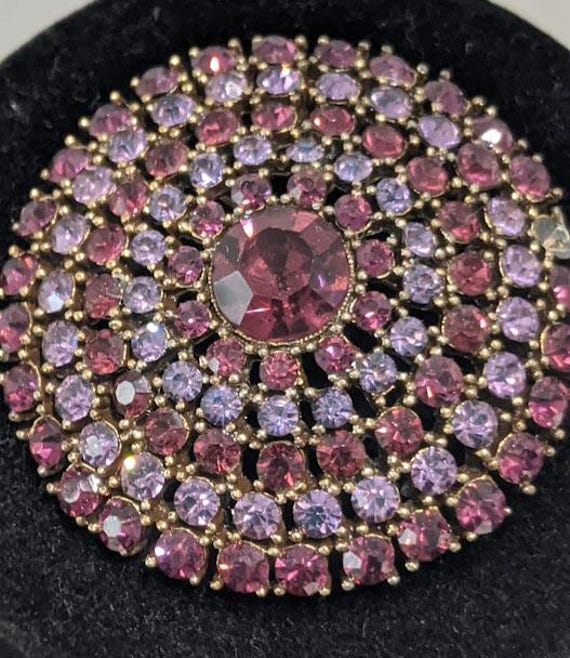 Vintage Weis Round Dome Purple Amethyst Rhinestone Brooch