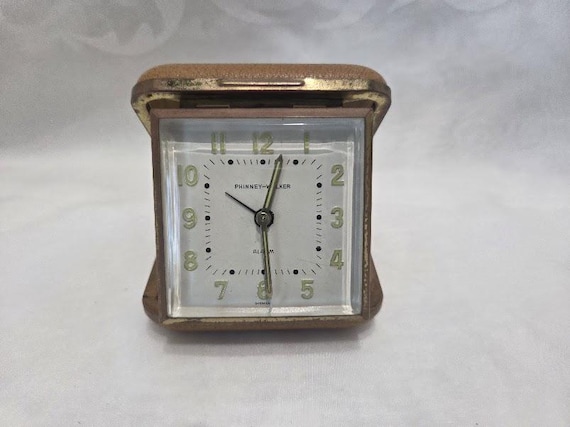 Phinney Walker Folding Travel Clock.  Germany made Travel Alarm Clock Mid 20th Century Collectible