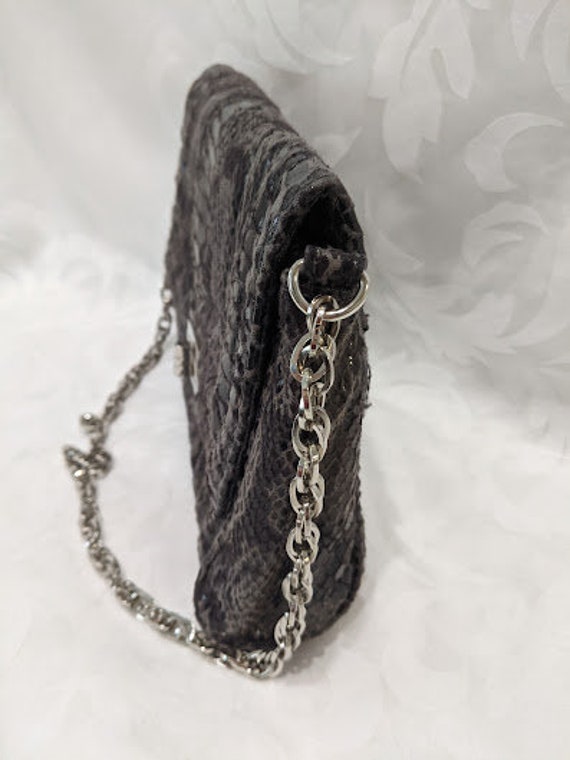 Sondra Roberts Faux Gray Python Shoulder Bag. Squ… - image 4